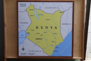 Local Mahogany-Framed Kenya Map